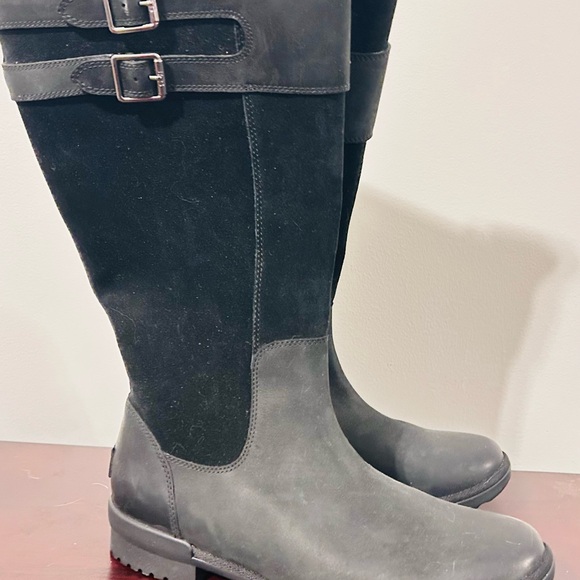 UGG Zarina Waterproof Leather and Suede Knee-High Black Riding Boots NEW - Picture 3 of 7